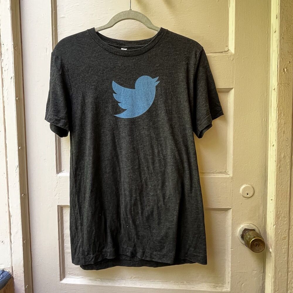 Vtg Twitter Devs Tshirt M blue bird gray technology social media collectible